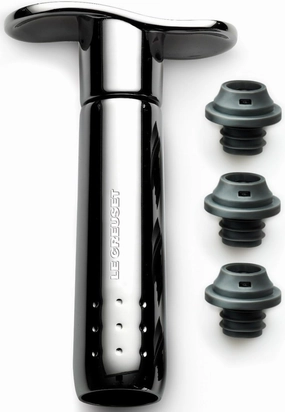Le Creuset Wine Pump and 3 Stoppers, Black Nickel