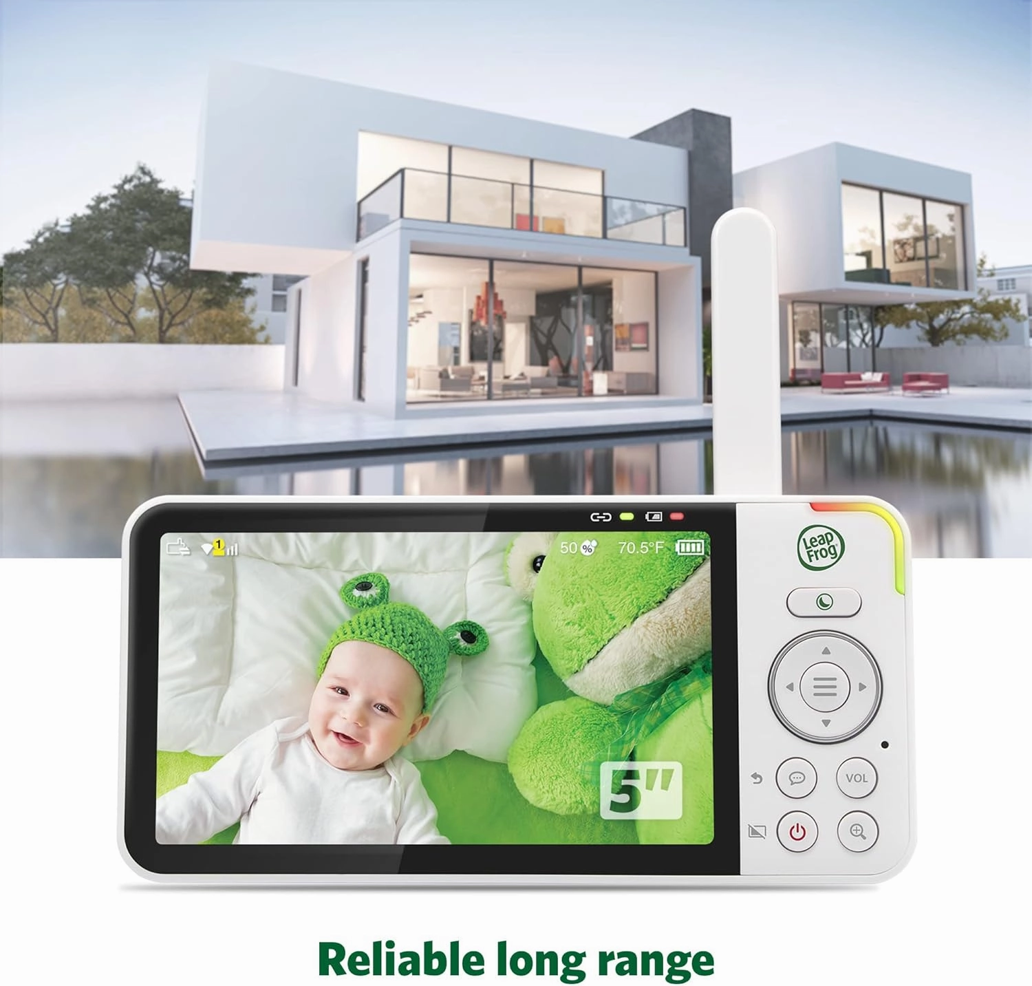 LeapFrog LF915HD Baby Monitor, 5” 720p Screen, 360° Pan & Tilt with 8X Zoom Camera, Color Night Vision, Night Light, Two-Way Intercom, Secure Transmission No WiFi