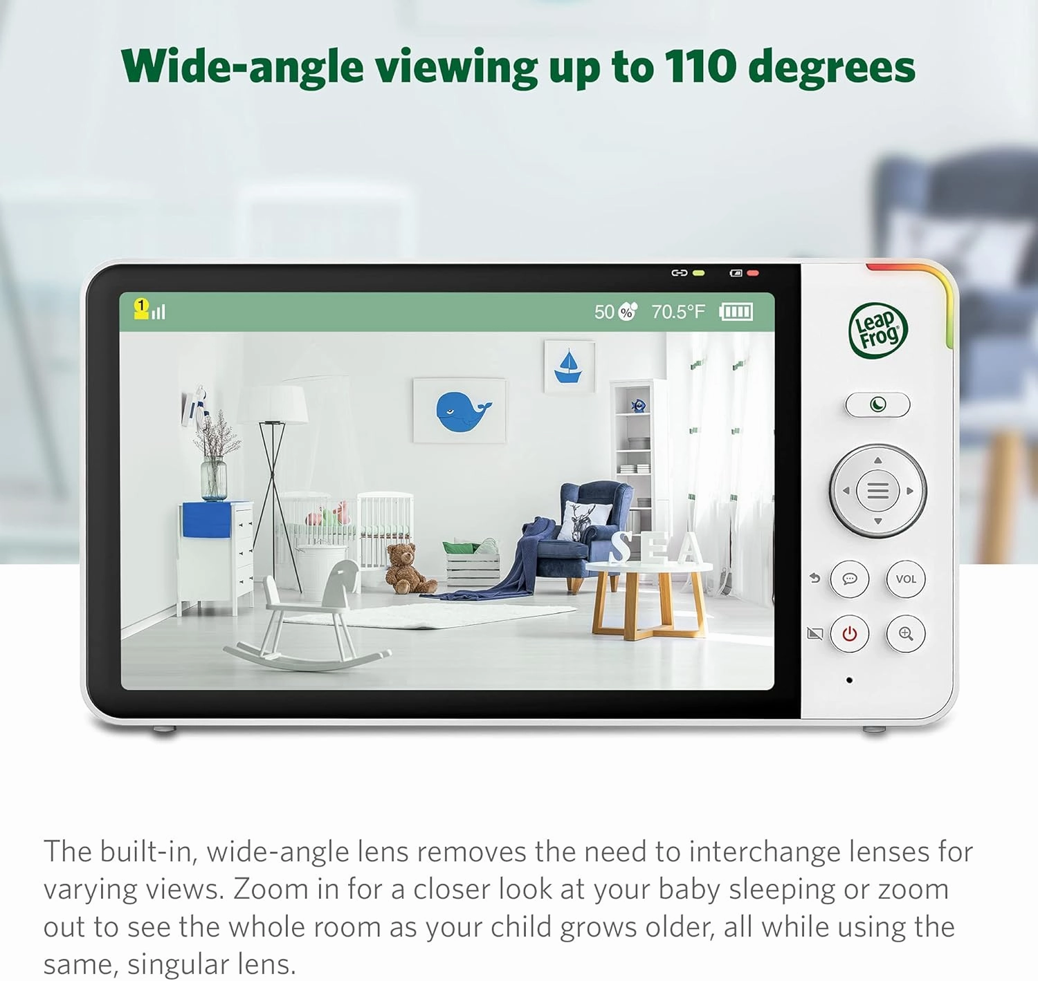 LeapFrog LF915HD Baby Monitor, 5” 720p Screen, 360° Pan & Tilt with 8X Zoom Camera, Color Night Vision, Night Light, Two-Way Intercom, Secure Transmission No WiFi