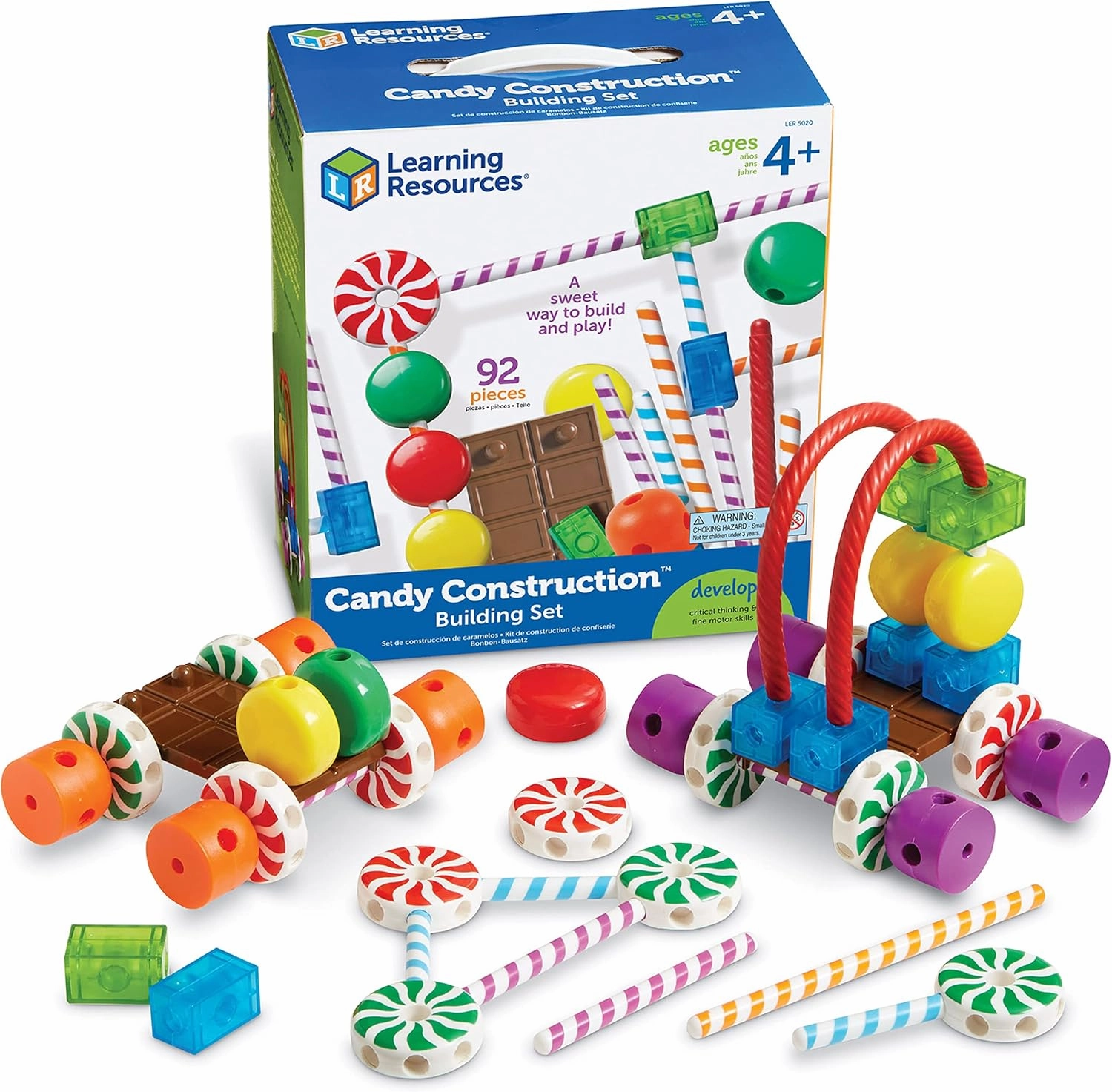 Learning Resources Candy Construction Building Set, Fine Motor Building Toy, 92 Pieces, Ages 4 , Multicolor