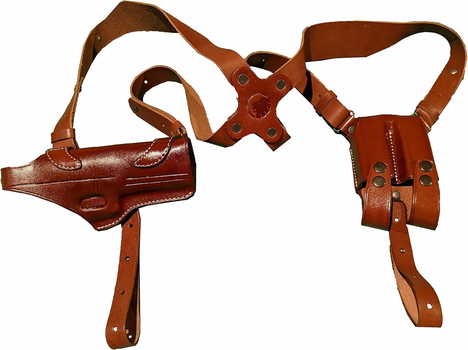 Leather Horizontal Shoulder Holster System with Double Magazine Carrier for Glock 17/19/22/23/31/32/34 – Right Hand Draw, 15-Round Mag Capacity, Adjustable Shoulder Straps, Tactical Gun Holster