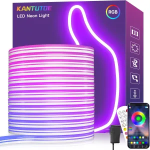 LED Neon Rope Lights, 32.8ft RGB LED Light Strip, 24V Music Sync App/Remote Control DIY Rope Light, IP67 Waterproof Gaming LED Neon Strip Lights for Bedroom Indoor Oudoor Décor