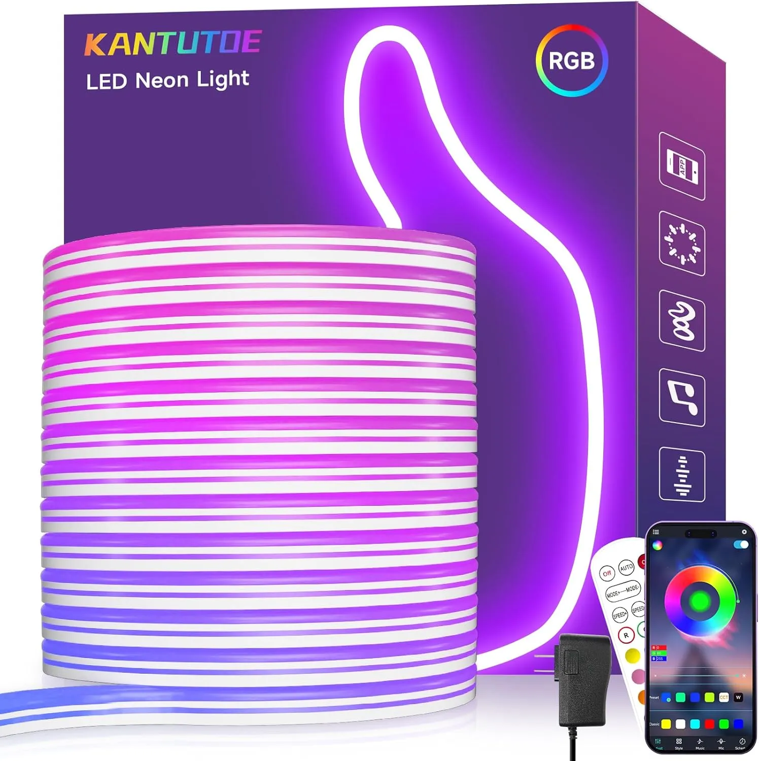 LED Neon Rope Lights, 32.8ft RGB LED Light Strip, 24V Music Sync App/Remote Control DIY Rope Light, IP67 Waterproof Gaming LED Neon Strip Lights for Bedroom Indoor Oudoor Décor