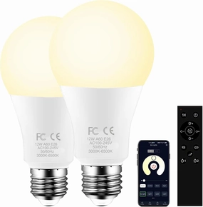 LED Bulb with a 2.4GHz Remote Control, A60 12W Color Changing Smart Light Bulb for Lamp, Bderoom, Mood Soothing,12W 1000lm,60W Equivalent,Dimmable 1% to 100% 3000-6500K,2 Bulb & Remote