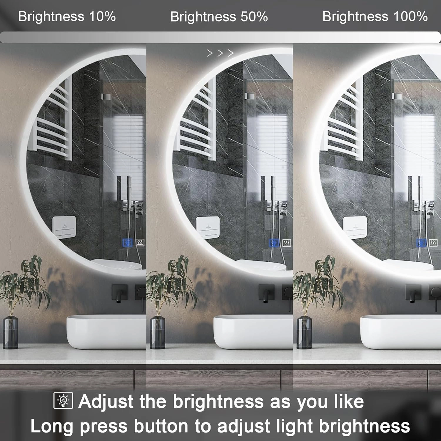 Led Mirror for Bathroom 32 Inch, Fog Edge Anti-Fog Backlit Vanity Bathroom Mirror with Lights, Smart Touch, Dimmable 3 Color Modes, Shatter-Proof, Round Wall Mount