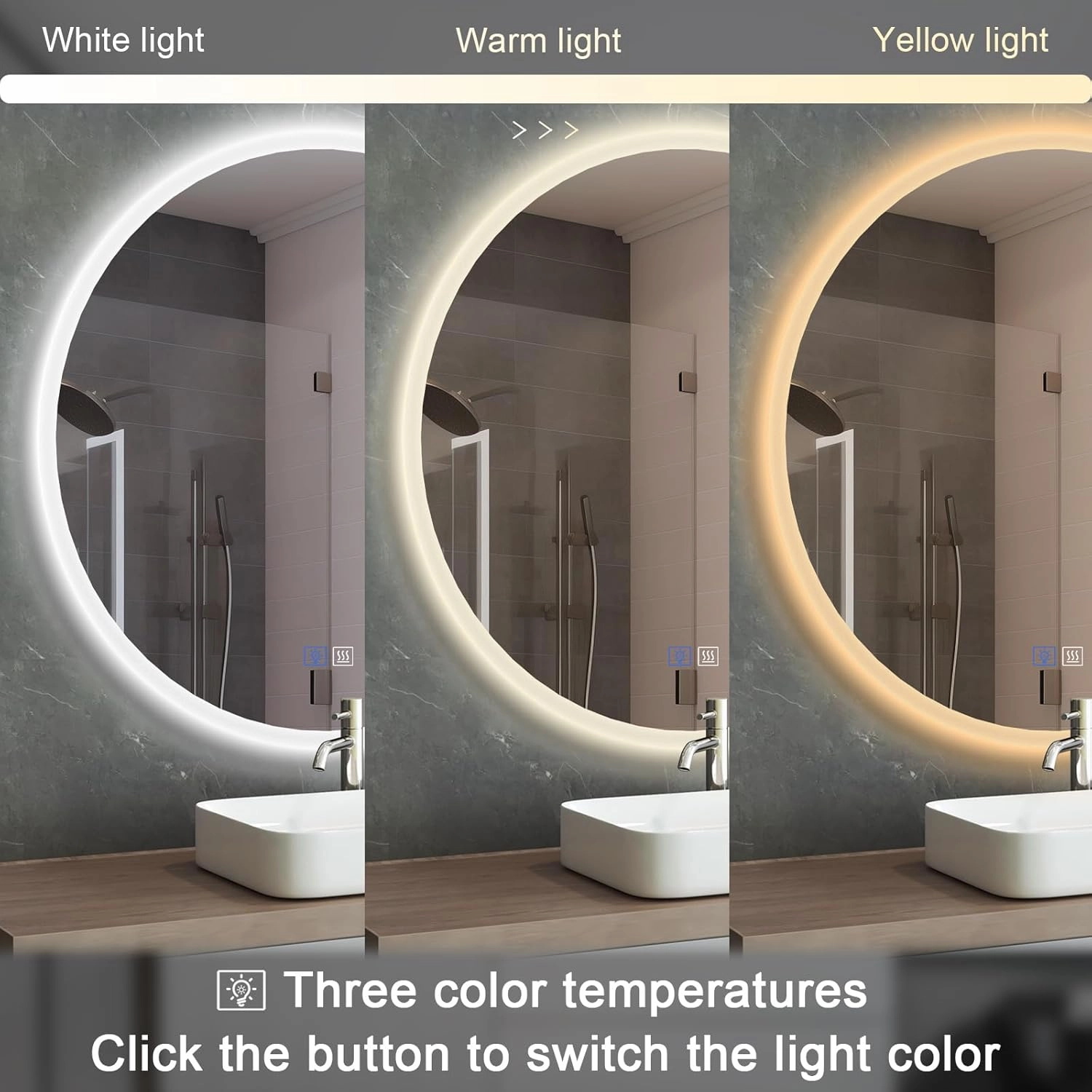 Led Mirror for Bathroom 32 Inch, Fog Edge Anti-Fog Backlit Vanity Bathroom Mirror with Lights, Smart Touch, Dimmable 3 Color Modes, Shatter-Proof, Round Wall Mount
