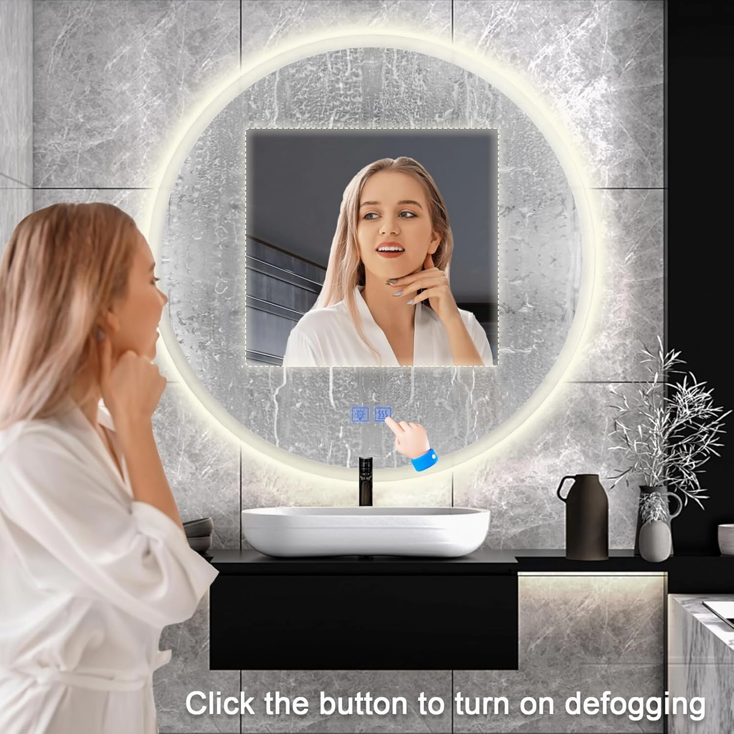 Led Mirror for Bathroom 32 Inch, Fog Edge Anti-Fog Backlit Vanity Bathroom Mirror with Lights, Smart Touch, Dimmable 3 Color Modes, Shatter-Proof, Round Wall Mount