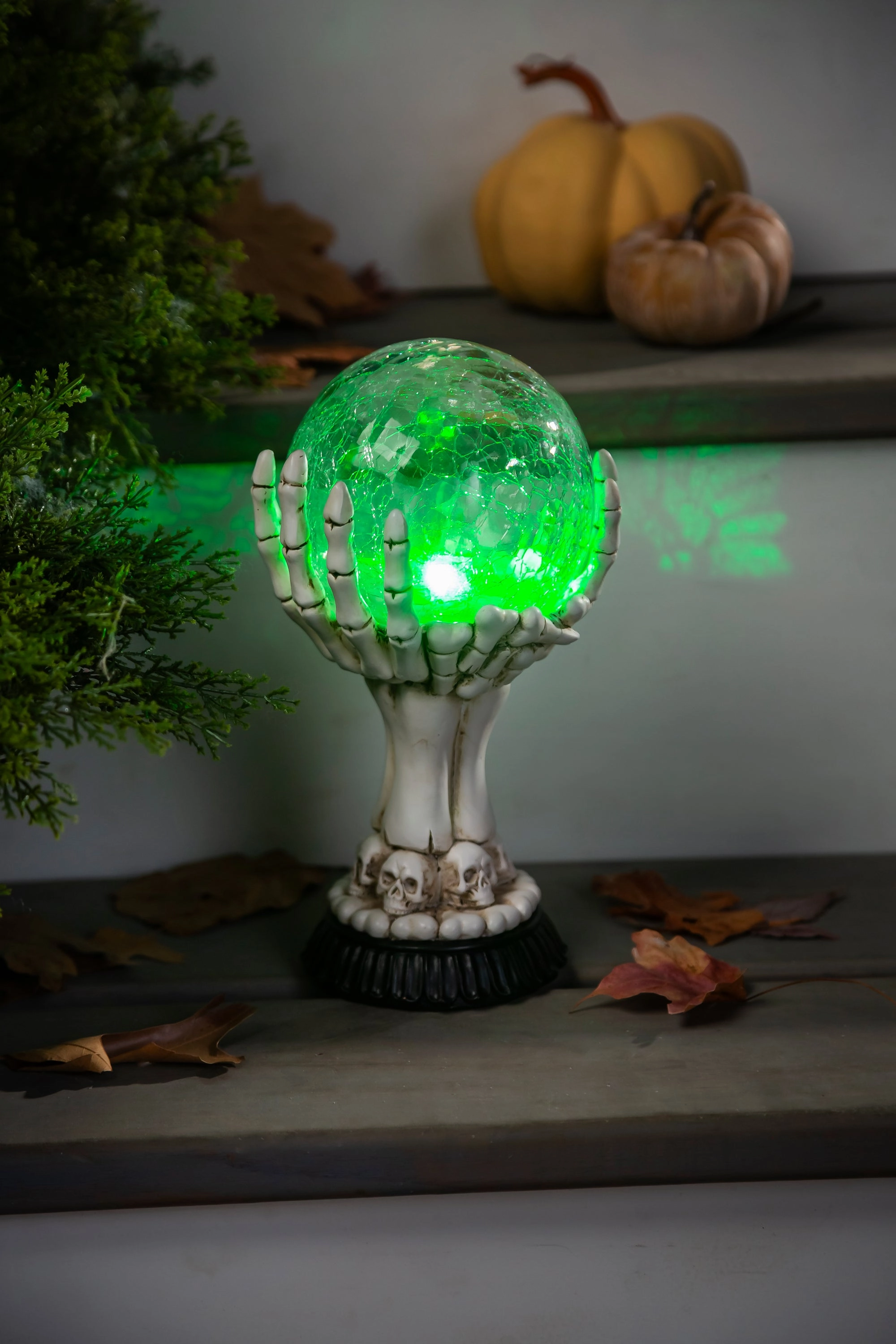 LED Skull Hand Globe Statuary