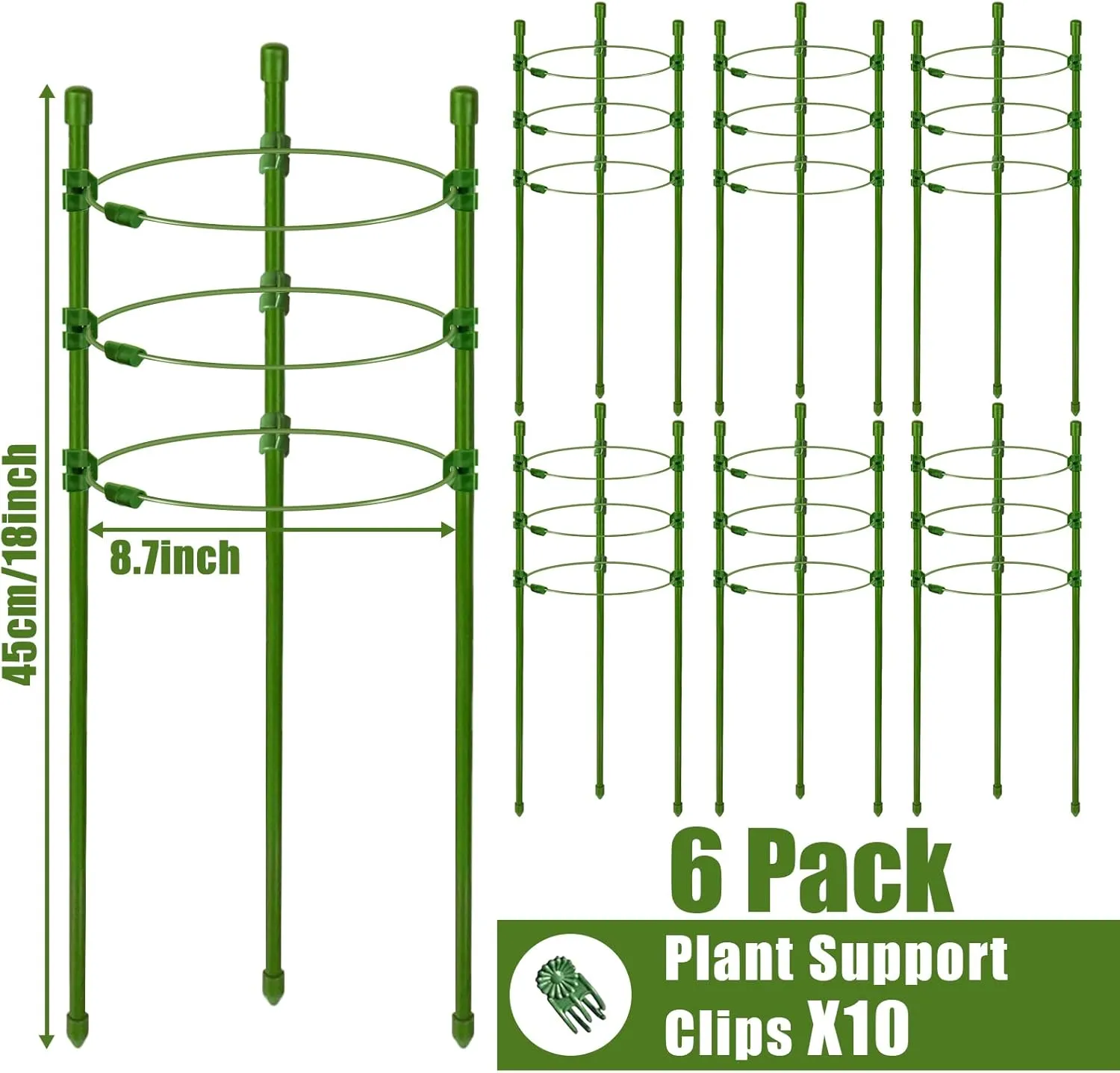 Legigo 6 Packs 18inch Plant Support Cages with 3 Adjustable Support Rings- Small Tomato Cage for Pots Plant Holder for Home Garden Balcony for Orchids, Tomato, Vegetables, Flowers, Climbing Plants