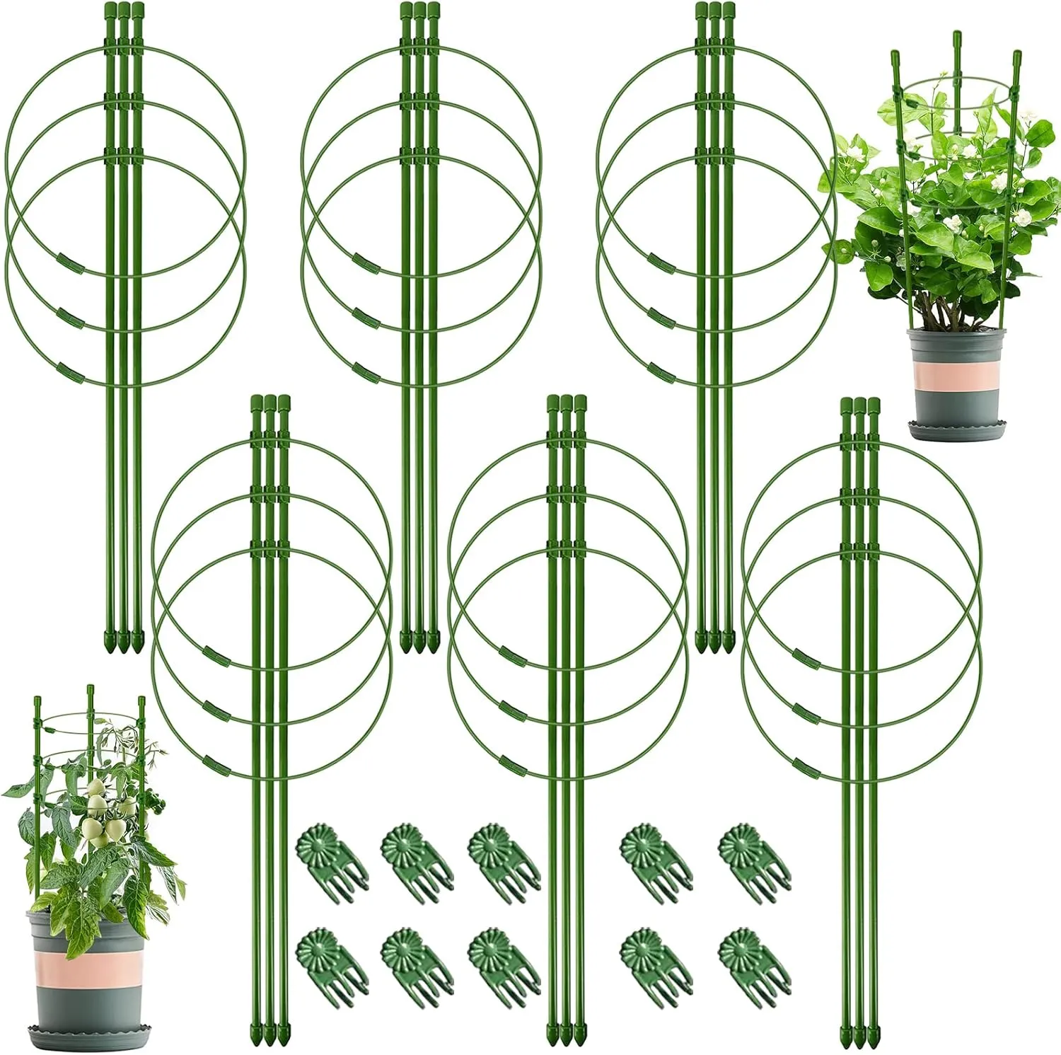 Legigo 6 Packs 18inch Plant Support Cages with 3 Adjustable Support Rings- Small Tomato Cage for Pots Plant Holder for Home Garden Balcony for Orchids, Tomato, Vegetables, Flowers, Climbing Plants