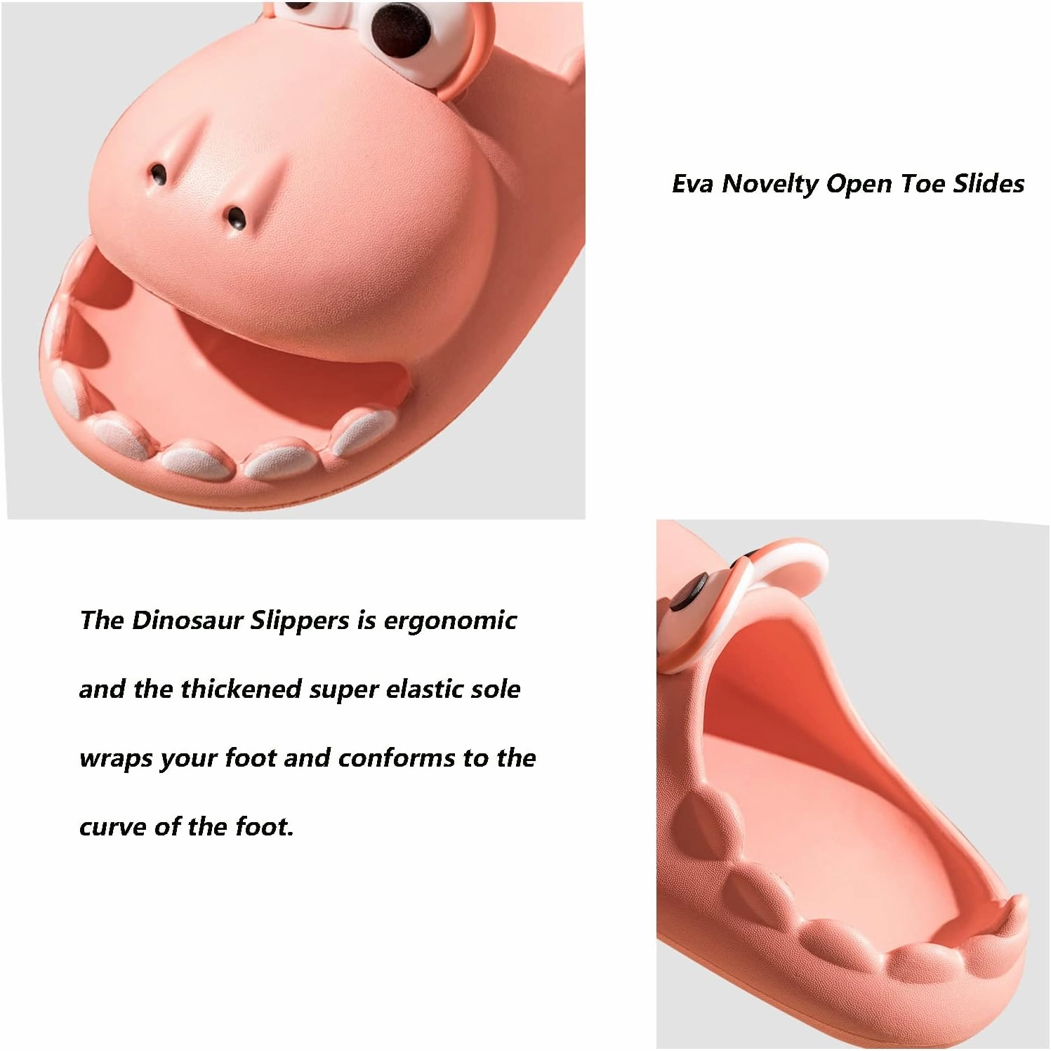 LELEBEAR Dinosaur Slippers for Women Man, Eva Novelty Open Toe Slides, Casual Beach Shoes Spa Sandals Indoor Outdoor with Beige Socks