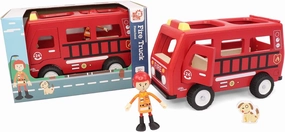 Leo & Friends Fire Truck Play Set - Wooden Kids Toy for 3-Year-Olds and Older - 3-Piece Educational Toy for Kids - Durable Wooden Toy Train Set for Toddles - Christmas Birthday Gifts