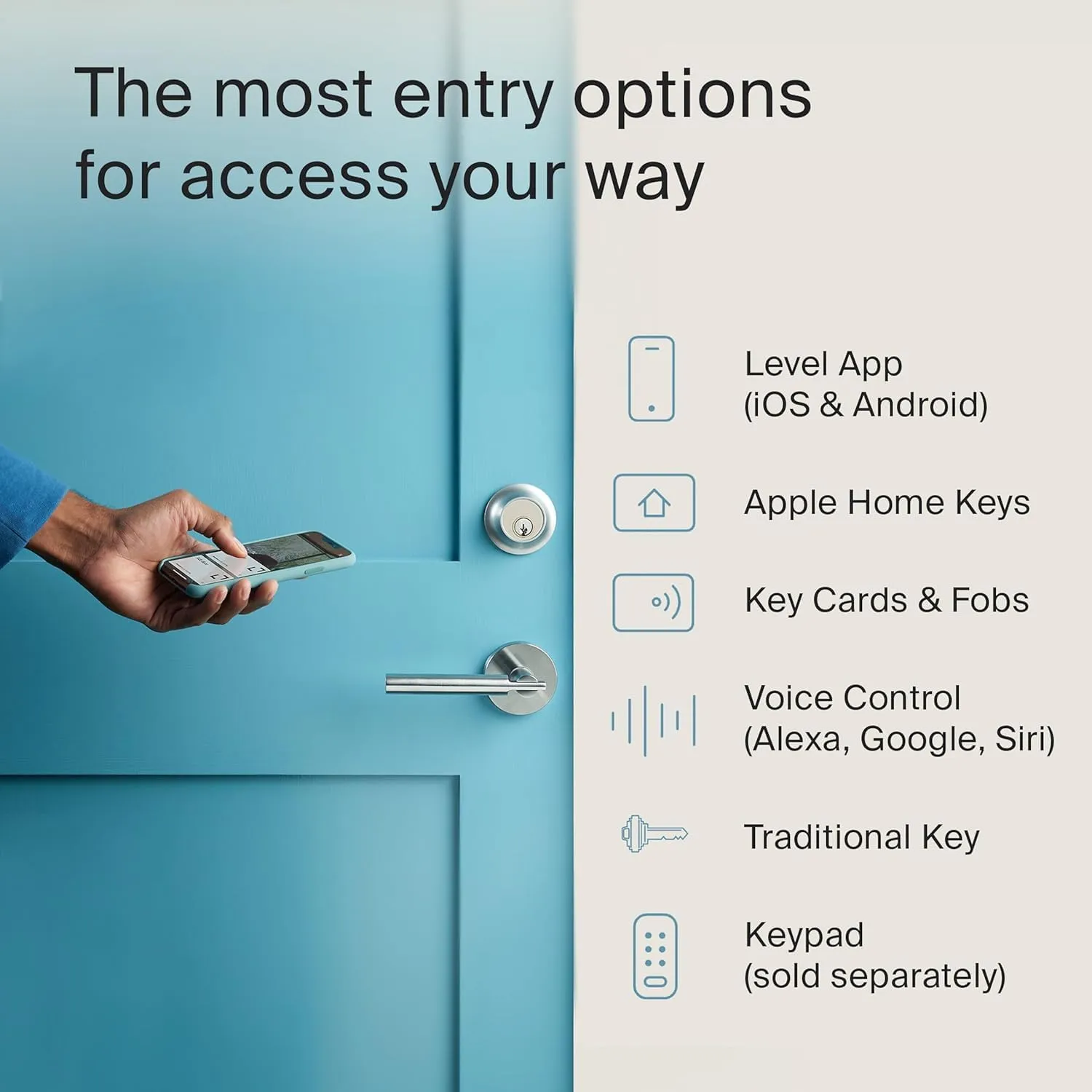 Level Lock  WiFi Deadbolt Smart Lock - World's Smallest Smart Lock Plus Apple Home Key - Lock/Unlock Anywhere - Level App for iOS & Android - Works with Apple Home, Alexa, GoogleHome (Satin Chrome)