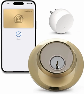 Level Lock  WiFi Deadbolt Smart Lock - World's Smallest Smart Lock Plus Apple Home Key - Lock/Unlock Anywhere - Level App for iOS & Android - Works with Apple Home, Alexa, GoogleHome (Polished Brass)