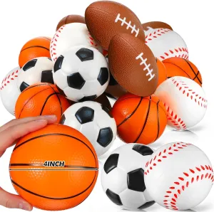 Leyndo 30 Pack 4" Extra Large Sports Stress Balls Bulk PU Squeeze Foam Balls Basketball, Baseball, Soccer, Football Fidget Toy for Tension Relief Sport Party Favors Class Prizes Kids Adult