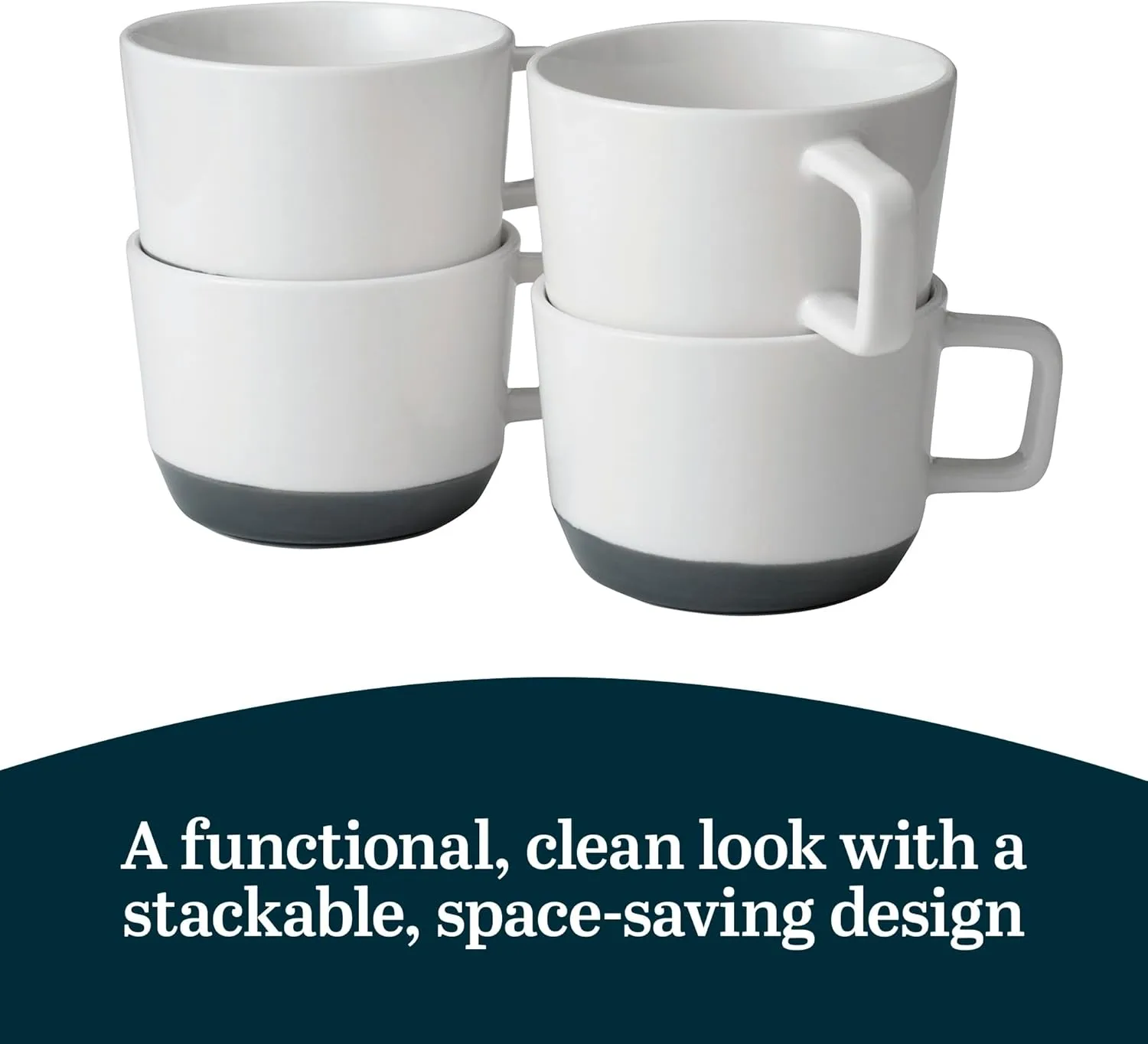 Libbey Austin Basalt Blue Porcelain Coffee Mugs, Modern Colorblocked Large Coffee Mugs Set of 4, Stackable Ceramic Mug Set for Holidays, Daily Use