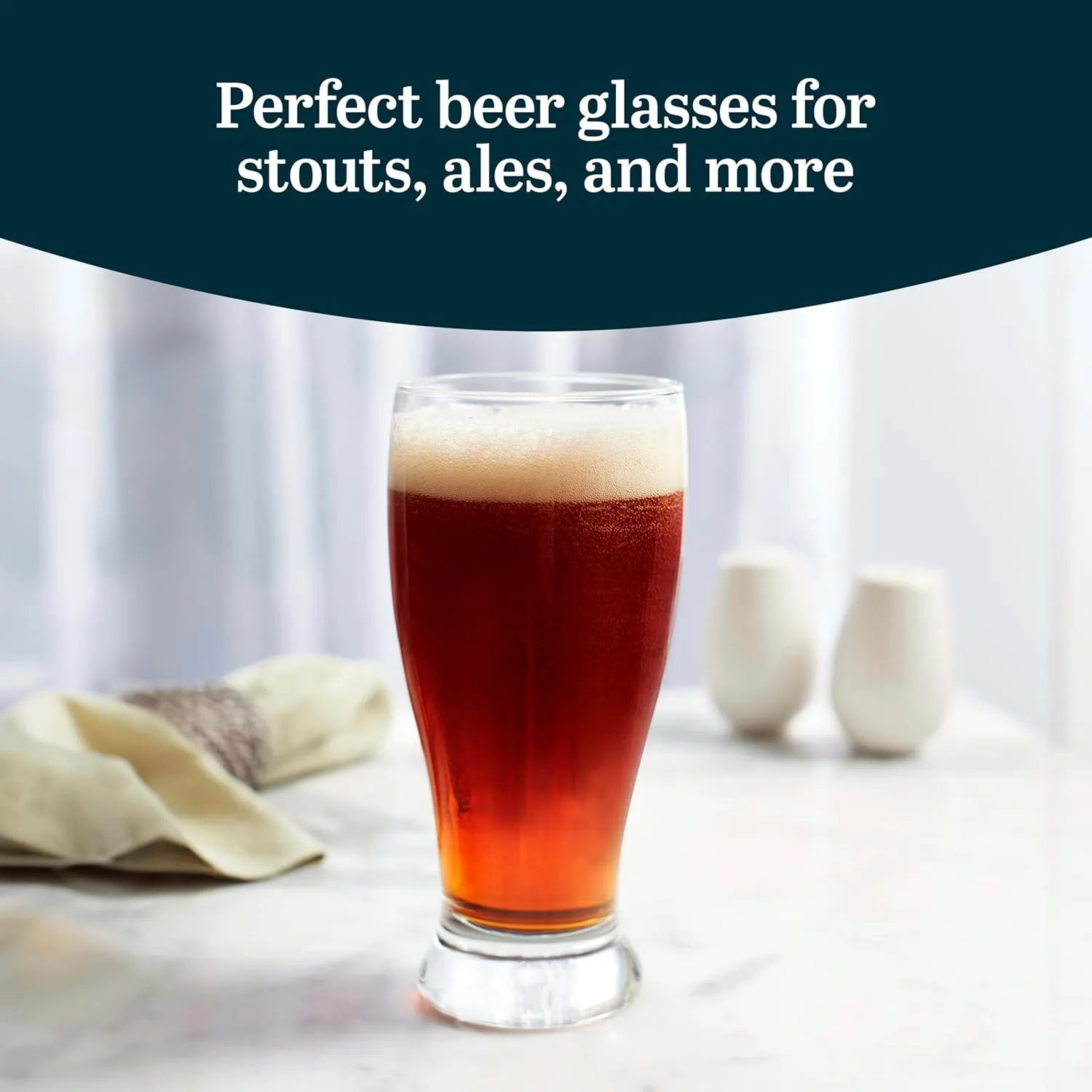 Libbey Classic Pub Beer Glasses Party Pack, Stackable, Modern Bar Glassware Set of 12, Large All Purpose Pint Beer Glasses for Stouts, Ales and More