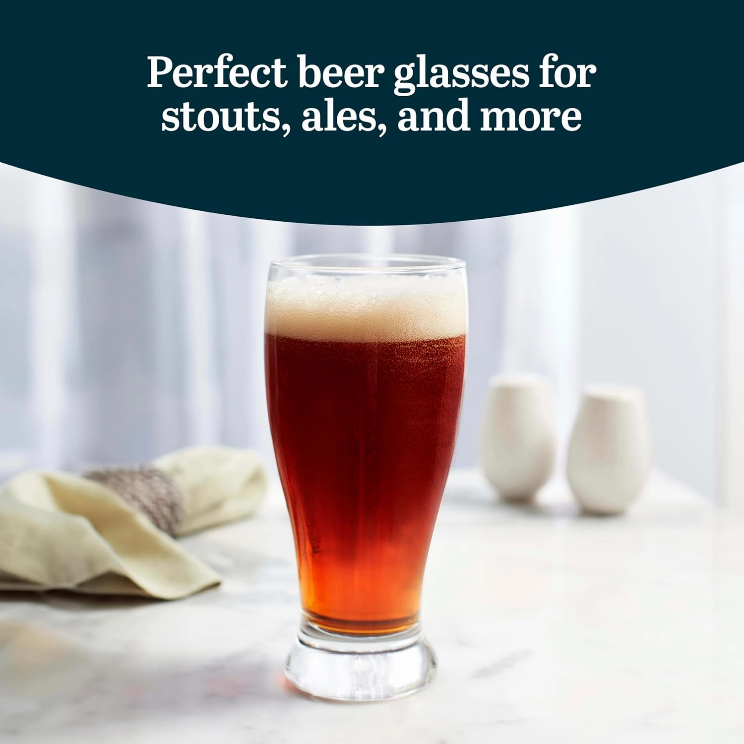 Libbey Classic Pub Beer Glasses Party Pack, Stackable, Modern Bar Glassware Set of 12, Large All Purpose Pint Beer Glasses for Stouts, Ales and More