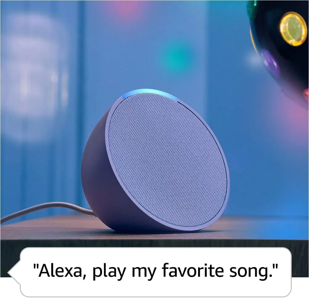 Like-New Amazon Echo Pop (newest model), Our smallest Alexa speaker, Fits in any room, Lavender Bloom