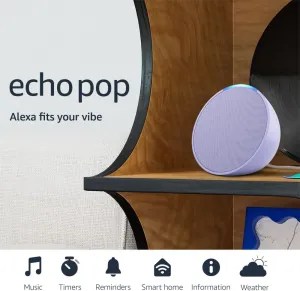 Like-New Amazon Echo Pop (newest model), Our smallest Alexa speaker, Fits in any room, Lavender Bloom