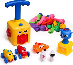 LiKee Balloon Powered Toys Monster Face Pump for 3  Years Old Boys Girls, Car Racers Birthday Party Supplies Preschool Educational Science STEM Toys with Manual Balloon Pump for Kids