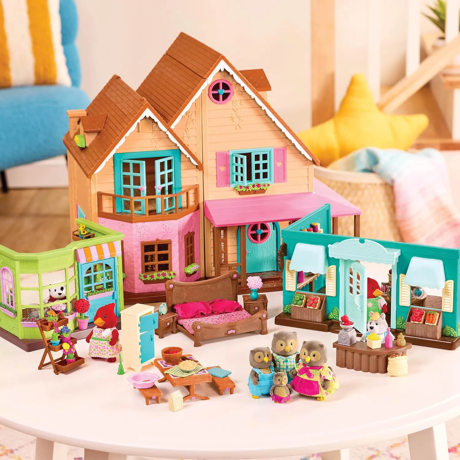 Li’l Woodzeez – Honeysuckle Hollow General Store – Dollhouse Playset with Furnitures & Accessories – Pretend Play Toy for Kids Age 3 