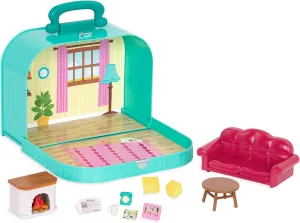 Li’l Woodzeez – Living Room Playset – Travel Toy – Compact Travel Suitcase – Dollhouse Furnitures & Accessories Included – Pretend Play for Kids Age 3 