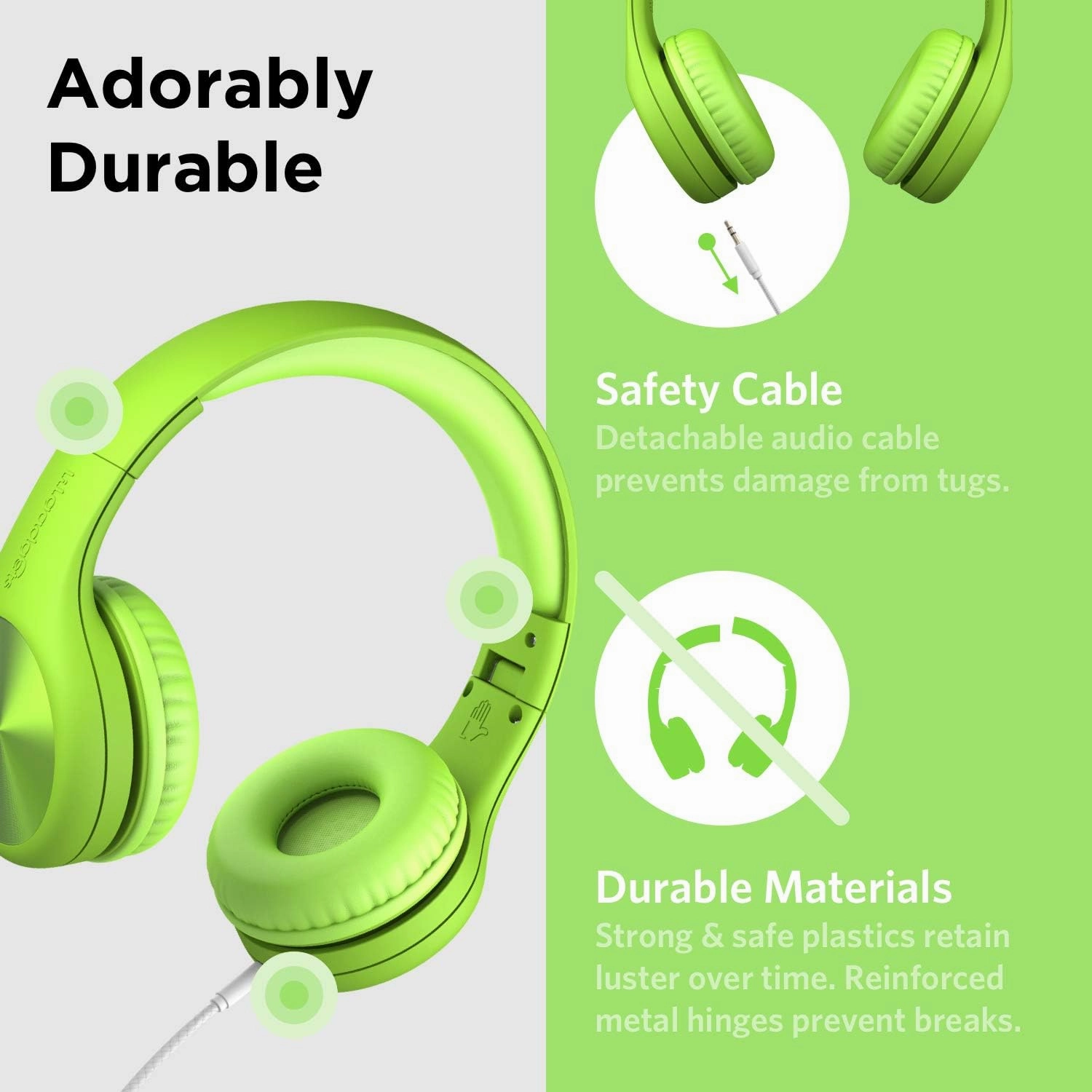 LilGadgets Connect  Pro Wired Kids Headphones for School w/Microphone, Volume Limiting & Noise Reduction Over-Ear Headset w/Cord, SharePort Technology & SoftTouch Padding, Green Headphones for Kids