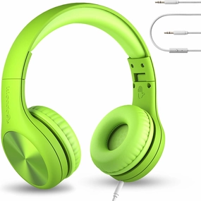 LilGadgets Connect  Pro Wired Kids Headphones for School w/Microphone, Volume Limiting & Noise Reduction Over-Ear Headset w/Cord, SharePort Technology & SoftTouch Padding, Green Headphones for Kids