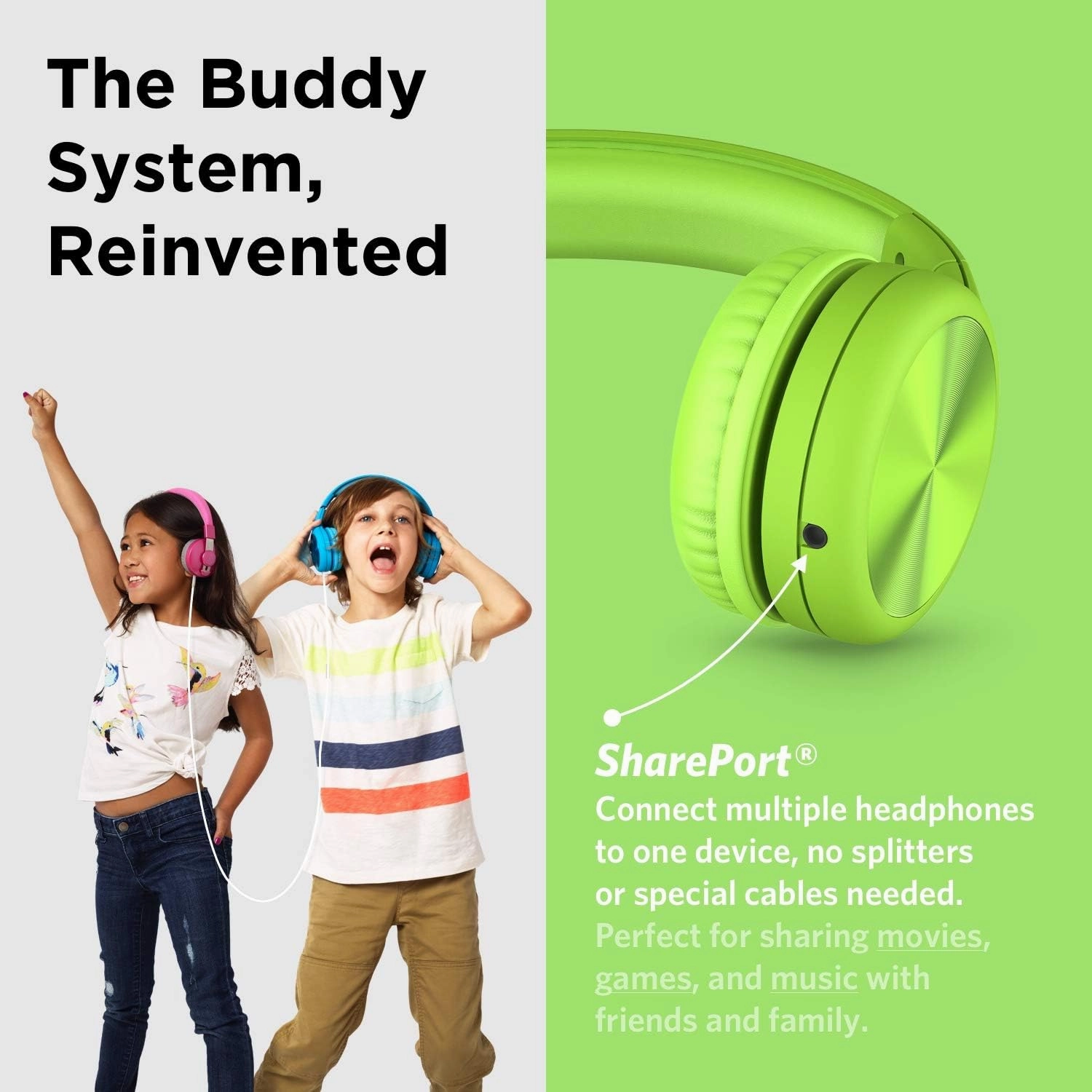 LilGadgets Connect  Pro Wired Kids Headphones for School w/Microphone, Volume Limiting & Noise Reduction Over-Ear Headset w/Cord, SharePort Technology & SoftTouch Padding, Green Headphones for Kids