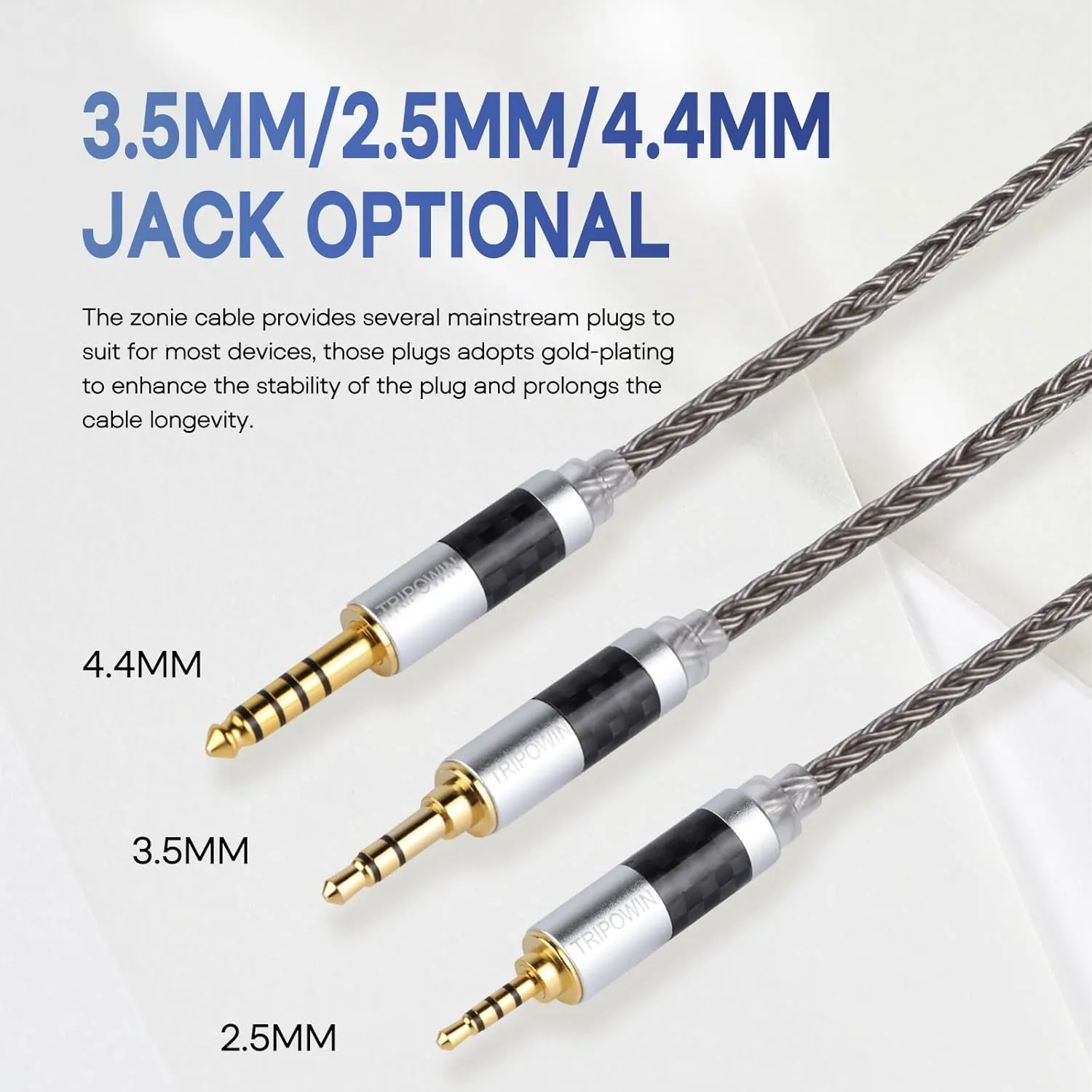 Linsoul Tripowin Zonie IEM Cable, 16 Core Silver Plated Earphone Upgraded Cords, 1.25m SPC in Ear Monitor Cable for 7hz Zero:2 Orchestra Lite Cadenza Hype4 Supermix4(2pin 0.78mm, 3.5mm)(Grey)