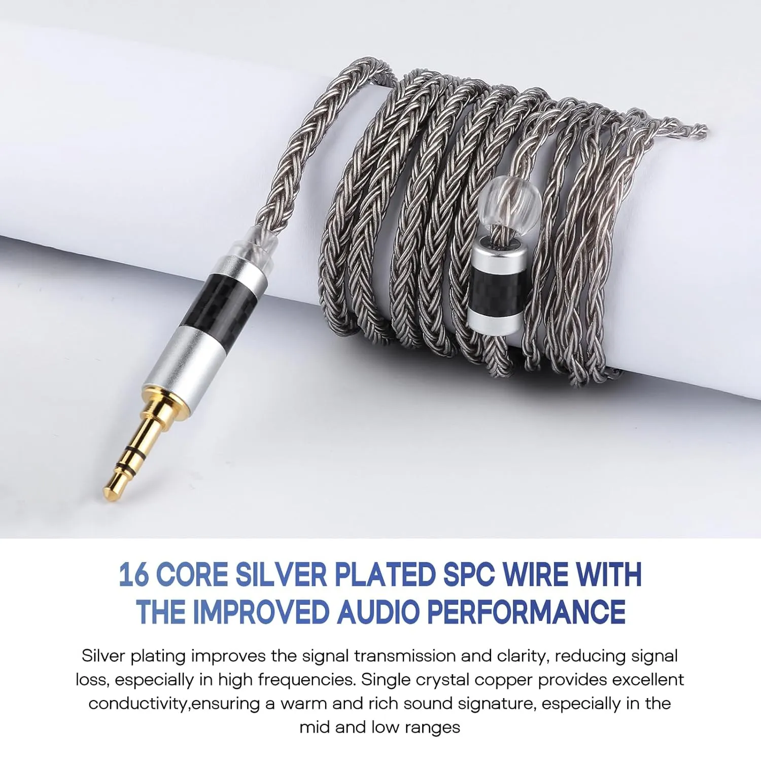Linsoul Tripowin Zonie IEM Cable, 16 Core Silver Plated Earphone Upgraded Cords, 1.25m SPC in Ear Monitor Cable for 7hz Zero:2 Orchestra Lite Cadenza Hype4 Supermix4(2pin 0.78mm, 3.5mm)(Grey)