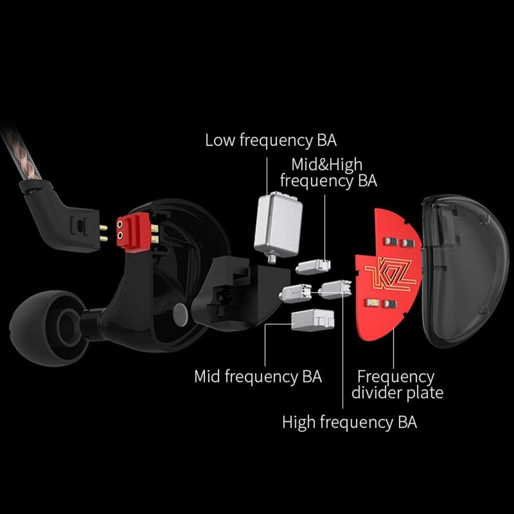 Linsoul KZ AS10 5BA HiFi Stereo in-Ear Earphone High Resolution Earbud Headphone with 0.75mm 2 pin Cable, Five Balanced Armature Drivers, Noise Cancelling(Without Mic, Black)