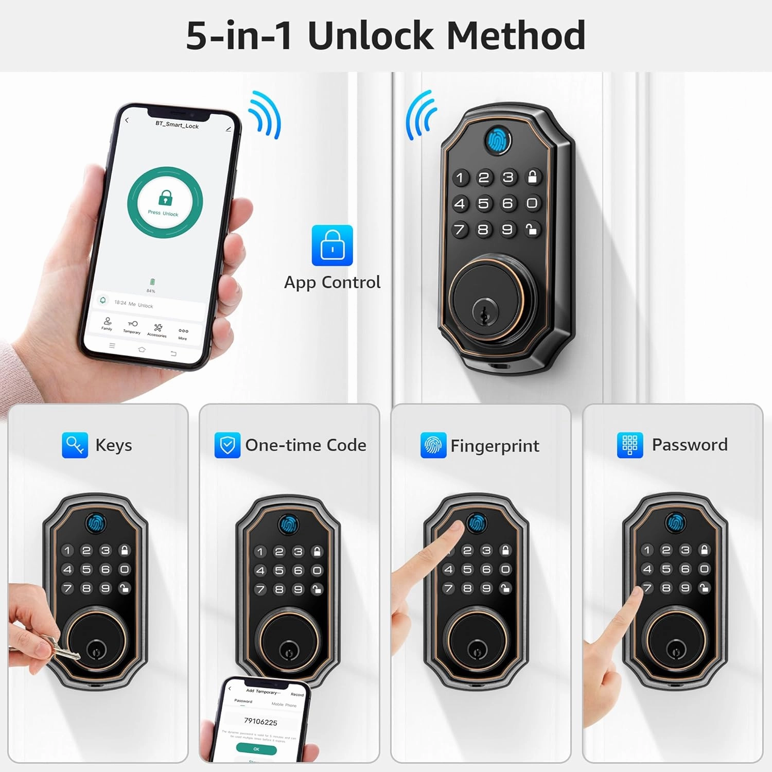 LOCK&SOLVER Keyless Entry Door Lock, Smart Lock for Front Door, Keypad Fingerprint DoorLock, App Remote Control, One-Time Code, Auto Lock, Easy Installation with Video Guide, Rust-Resistant Zinc