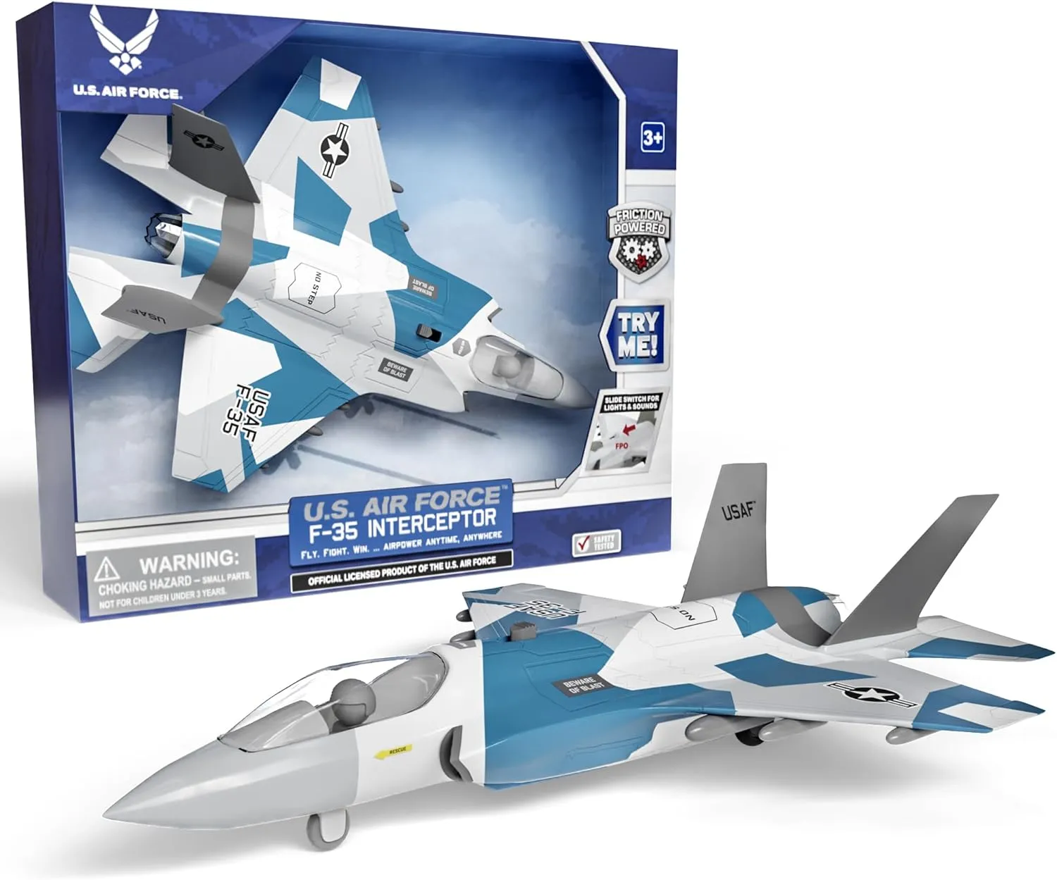 Lollipop F-35 Interceptor Toy - Realistic U.S. Air Force Fighter Jet for Kids and Toddlers - Great Play Experience with Realistic Lights and Sounds