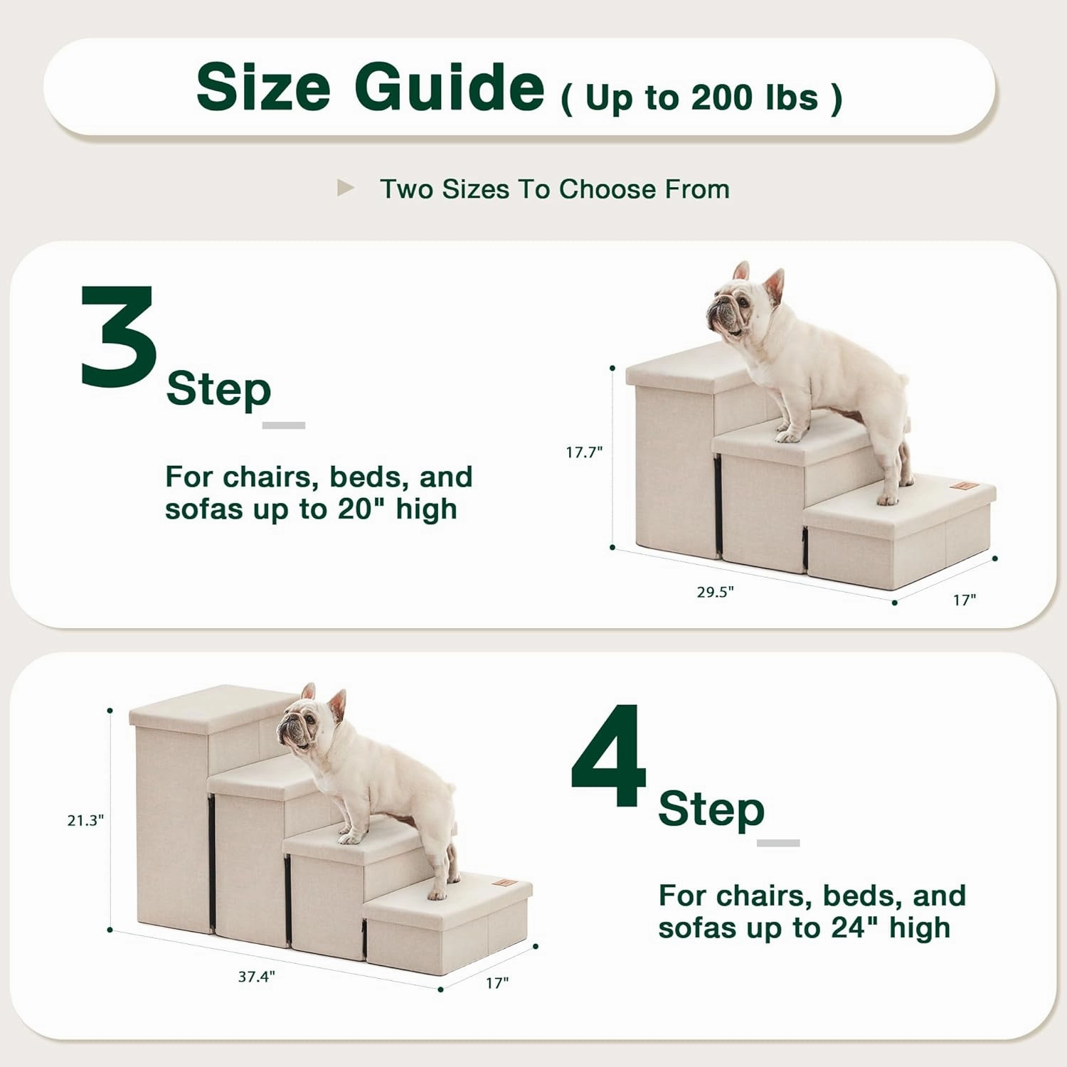 Love's cabin Dog Stairs for Small Medium or Large Dogs with Storage and Adjustable Steps, Foldable Pet Steps for Bed or Couch, 4-Step Beige Folding Cat Ramp with Zip up to 200 lbs,Beige