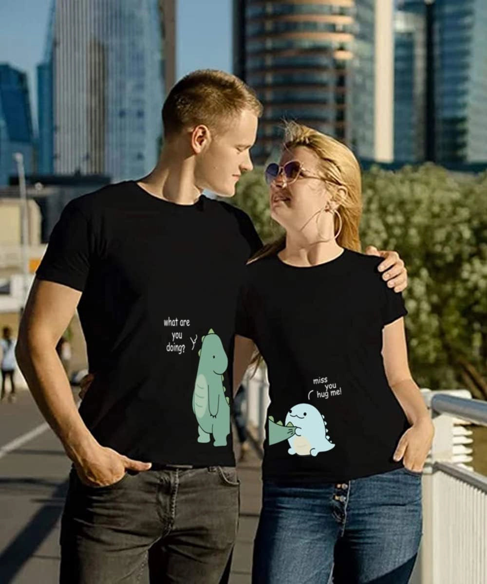Lovely Dinosaur Matching Tee for Couple - Husband & Wife, Pure Cotton, Ideal for Lovers