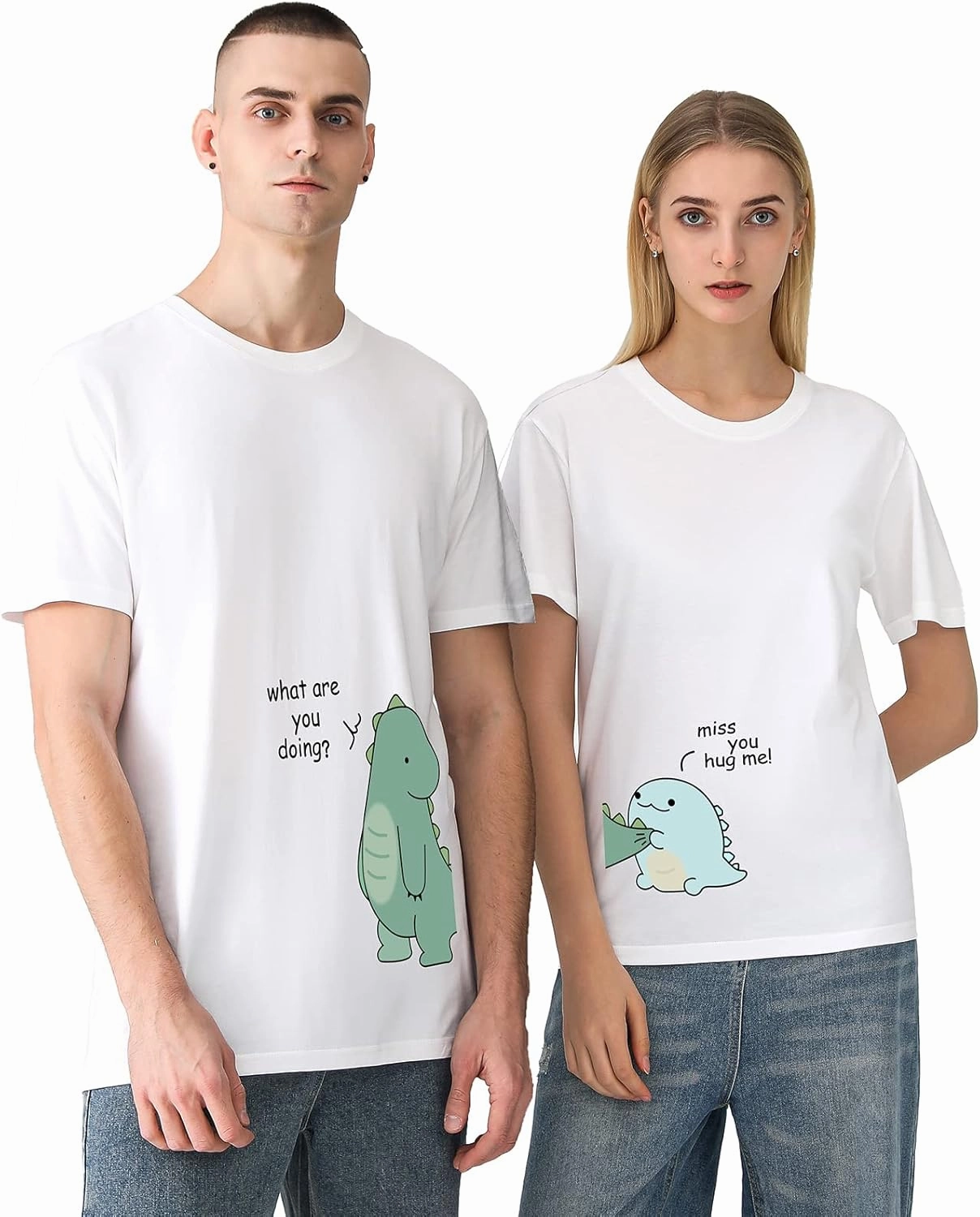 Lovely Dinosaur Matching Tee for Couple - Husband & Wife, Pure Cotton, Ideal for Lovers