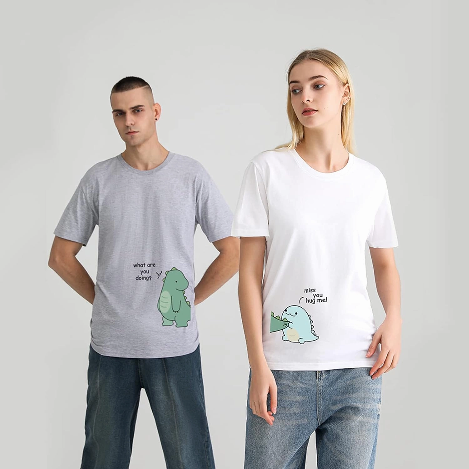 Lovely Dinosaur Matching Tee for Couple - Husband & Wife, Pure Cotton, Ideal for Lovers