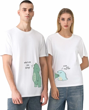 Lovely Dinosaur Matching Tee for Couple - Husband & Wife, Pure Cotton, Ideal for Lovers