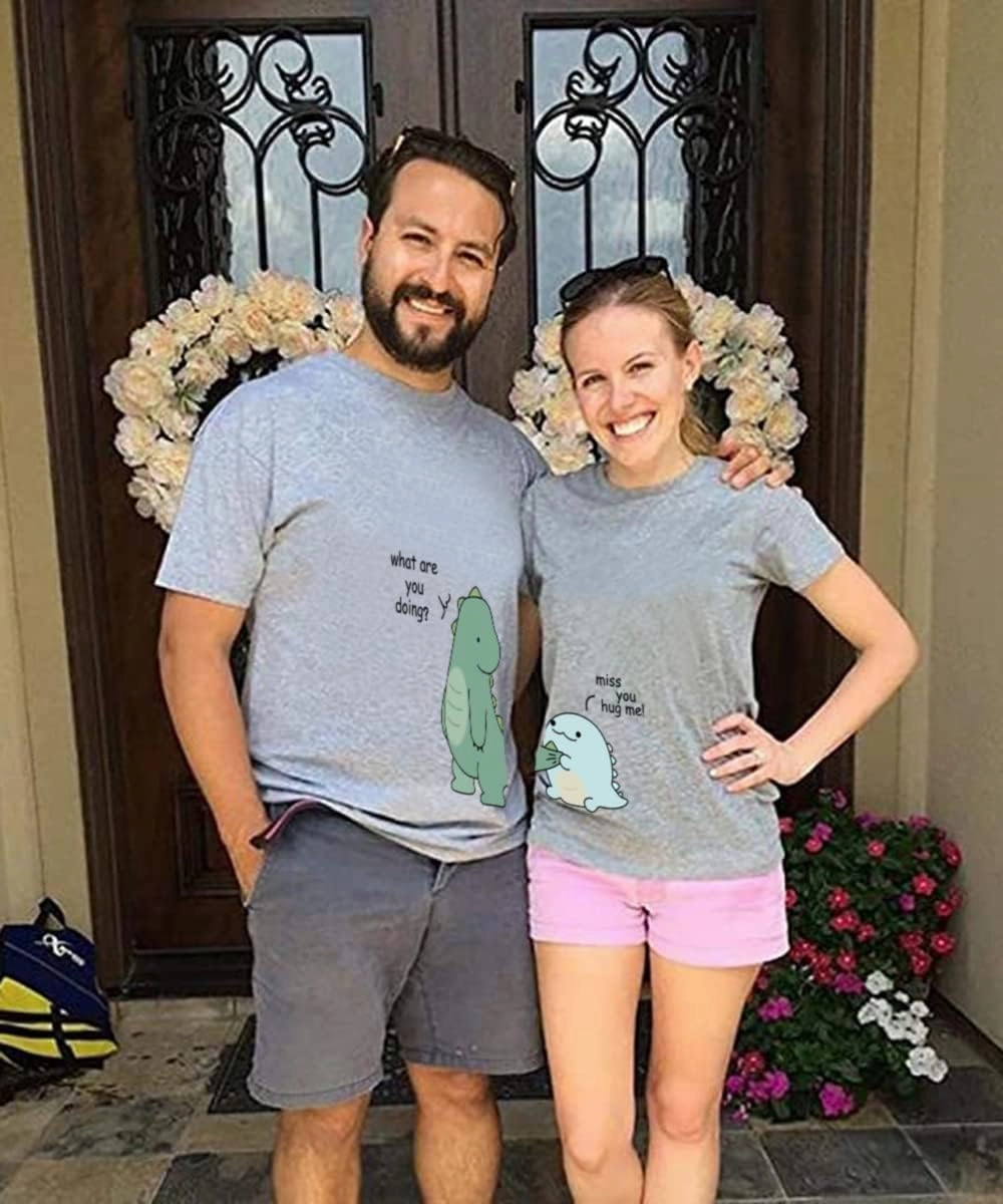 Lovely Dinosaur Matching Tee for Couple - Husband & Wife, Pure Cotton, Ideal for Lovers
