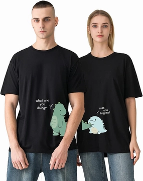 Lovely Dinosaur Matching Tee for Couple - Husband & Wife, Pure Cotton, Ideal for Lovers