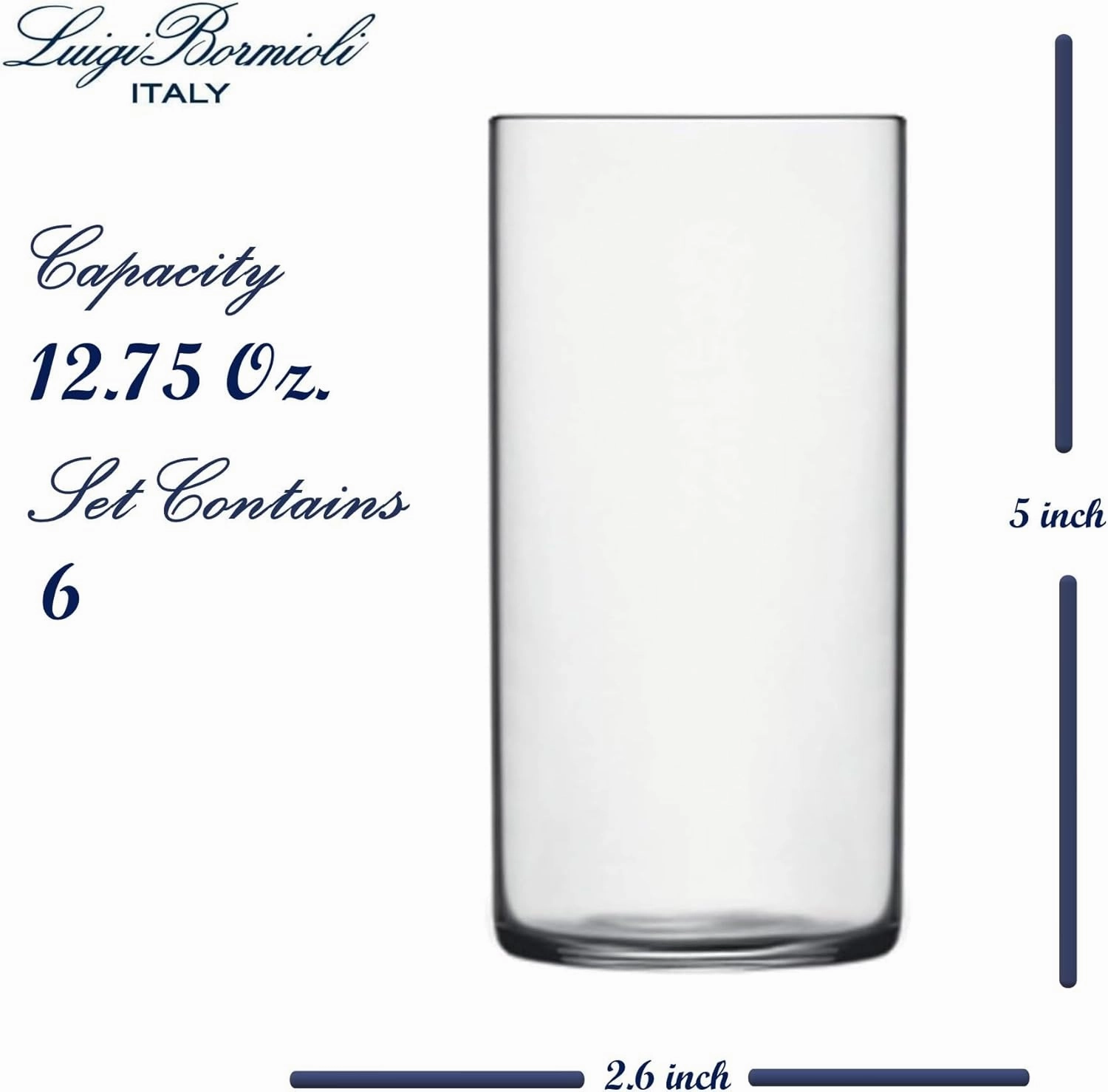 Luigi Bormioli Top Class 11.75 oz Highball Glasses, Set of 6 - Italian Tall Drinking Glasses for Cocktails, Water, Juice - Durable Lead-Free Crystal Drinkware with Reinforced Rims, Modern Glassware