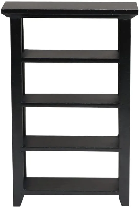 LUOZZY Miniature Wooden Bookcase Artificial Book Shelf Mini Dollhouse Furnishing Supplies Accessories (Black)
