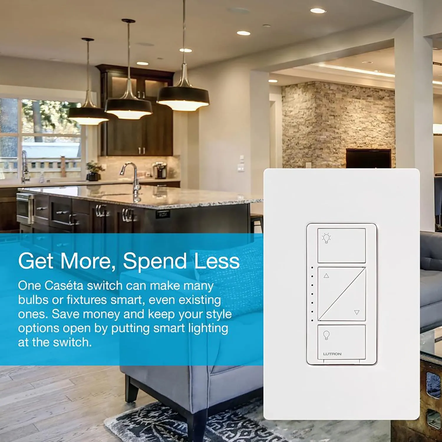 Lutron Caseta Smart Lighting Dimmer Switch for Wall and Ceiling Lights with Pico | PD-6WCL-WH | White