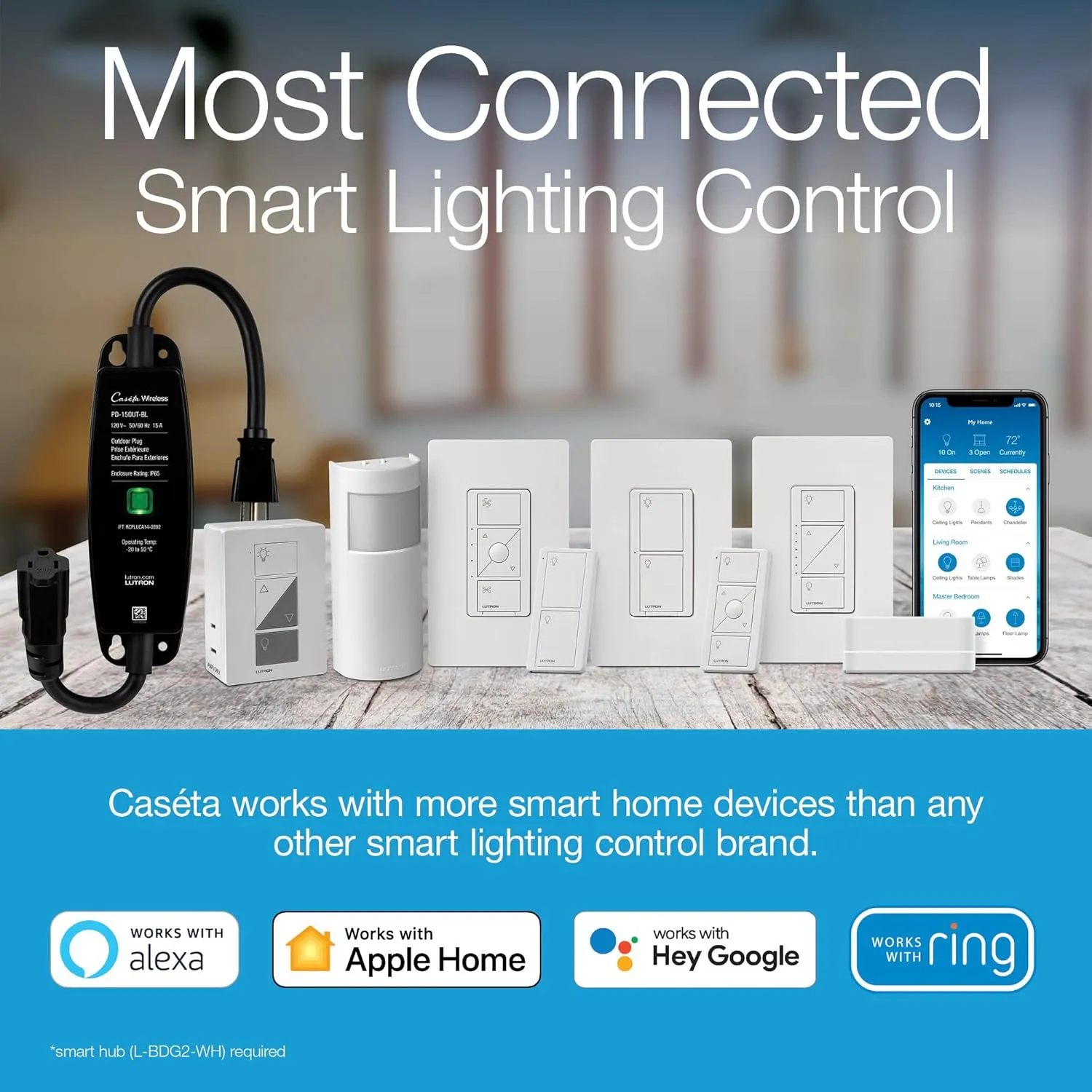 Lutron Caseta Smart Lighting Dimmer Switch for Wall and Ceiling Lights with Pico | PD-6WCL-WH | White