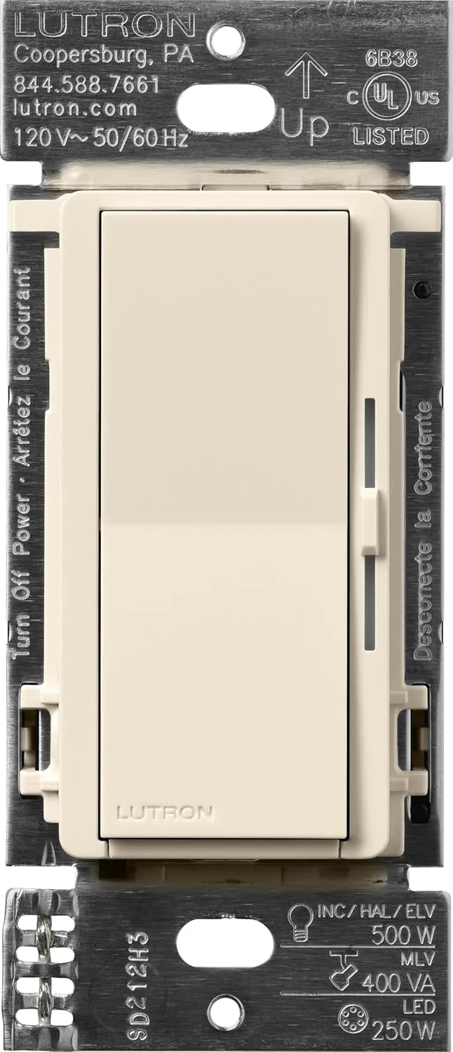 Lutron Diva Smart Dimmer Switch ELV  for Caseta Systems, Works w/Alexa, Apple Homekit, Google Home (Hub Required), 250-Watt LED, Neutral Required, DVRF-5NE-LA, Light Almond