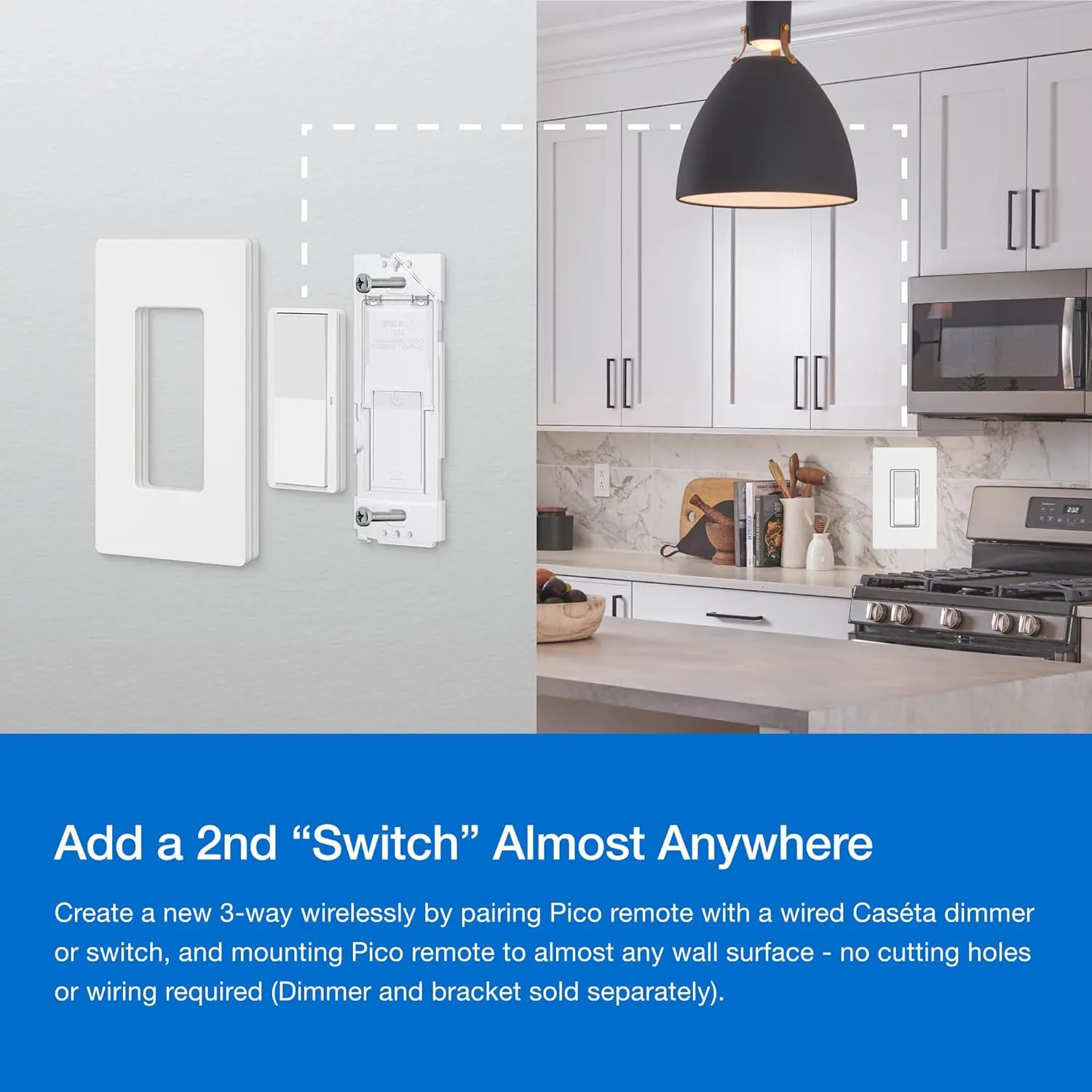 Lutron Pico Paddle Remote for On/Off Control of Caseta Smart Switches/Dimmers, PJ2-P2B-GIV, Ivory