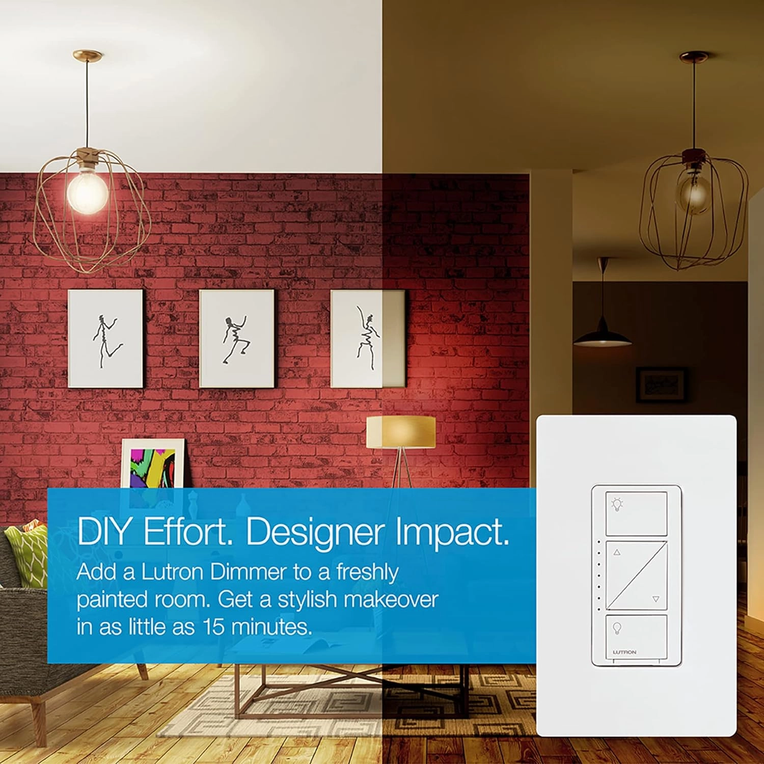 Lutron Caseta Original Smart Dimmer Switch (Lutron Smart Hub Required), for LED Lights, 150 Watt, Single-Pole/3-Way, No Neutral Required, PD-6WCL-IV, Ivory