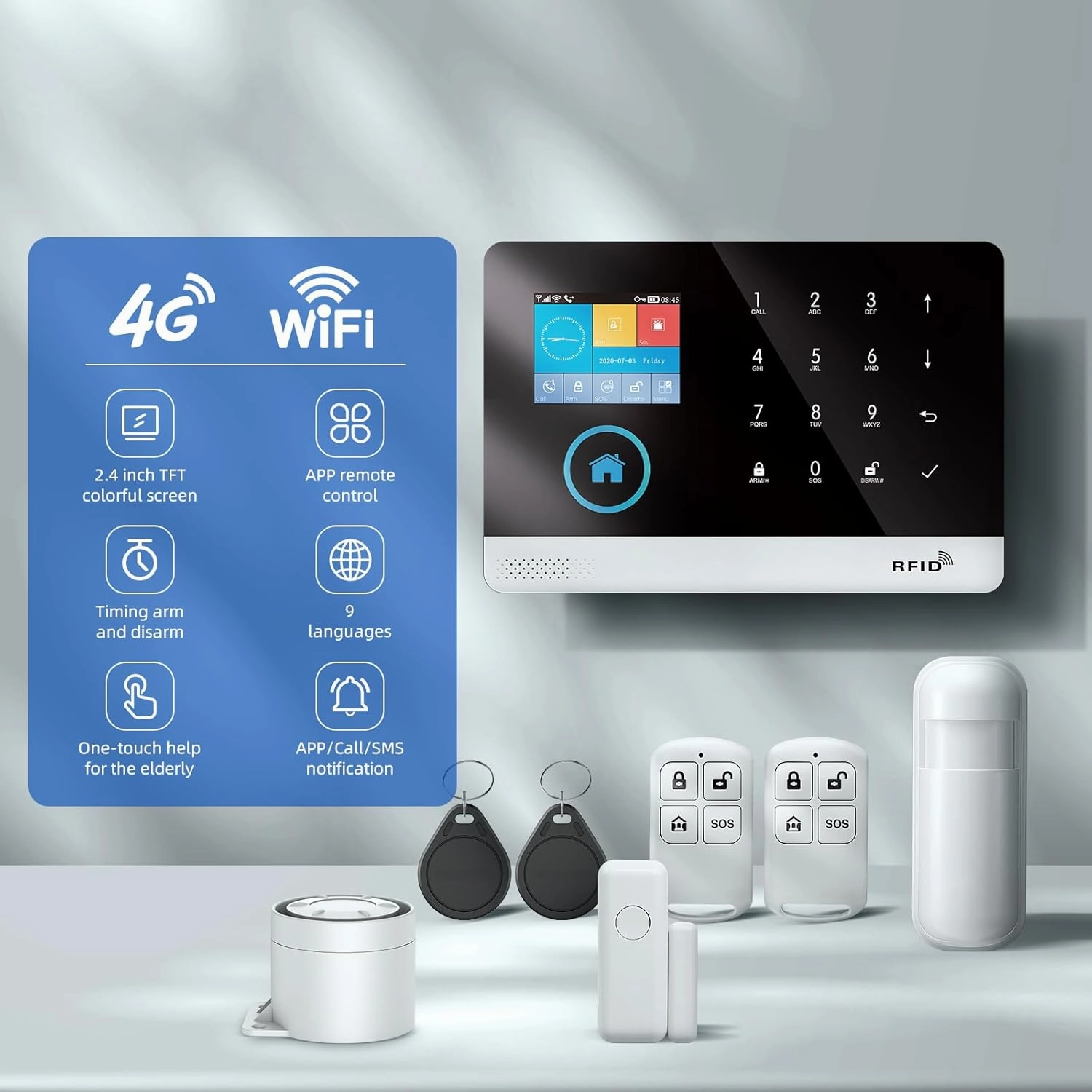 LWOHSI Wireless WiFi Alarm System for Home Security,DIY Smart Life Tuya App Alerts,PIR Motion Detector,Door/Window Sensor,SOS Emergency Button,Loud Siren,Work with Google and Alexa（13 Pieces）